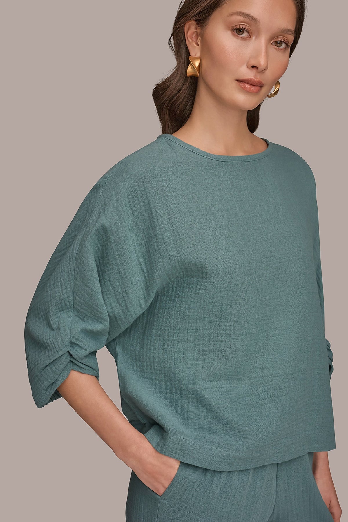 3/4 SLEEVE TWIST CUFF BLOUSE - Waterlily