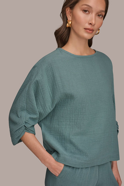 3/4 SLEEVE TWIST CUFF BLOUSE - Waterlily