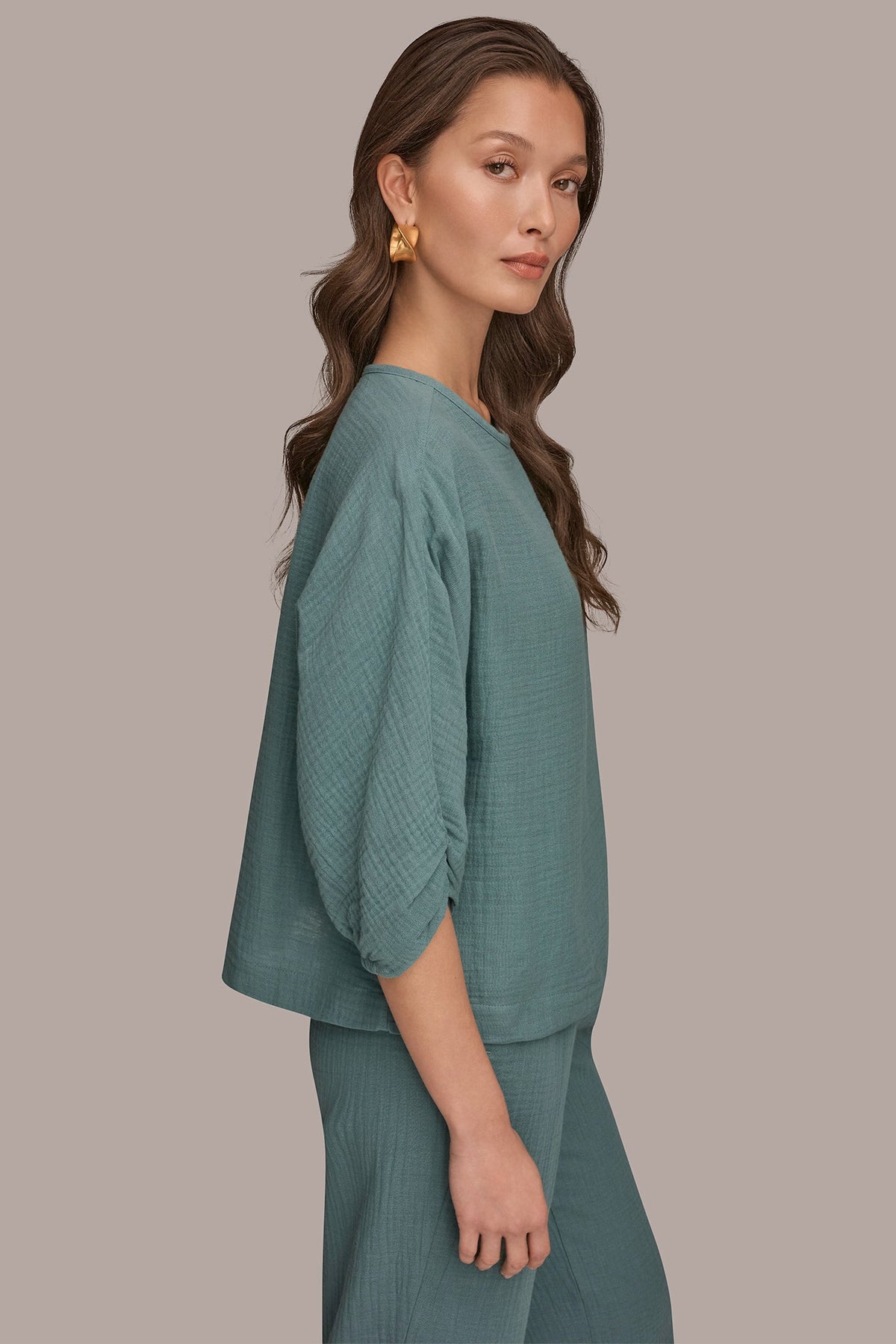 3/4 SLEEVE TWIST CUFF BLOUSE - Waterlily