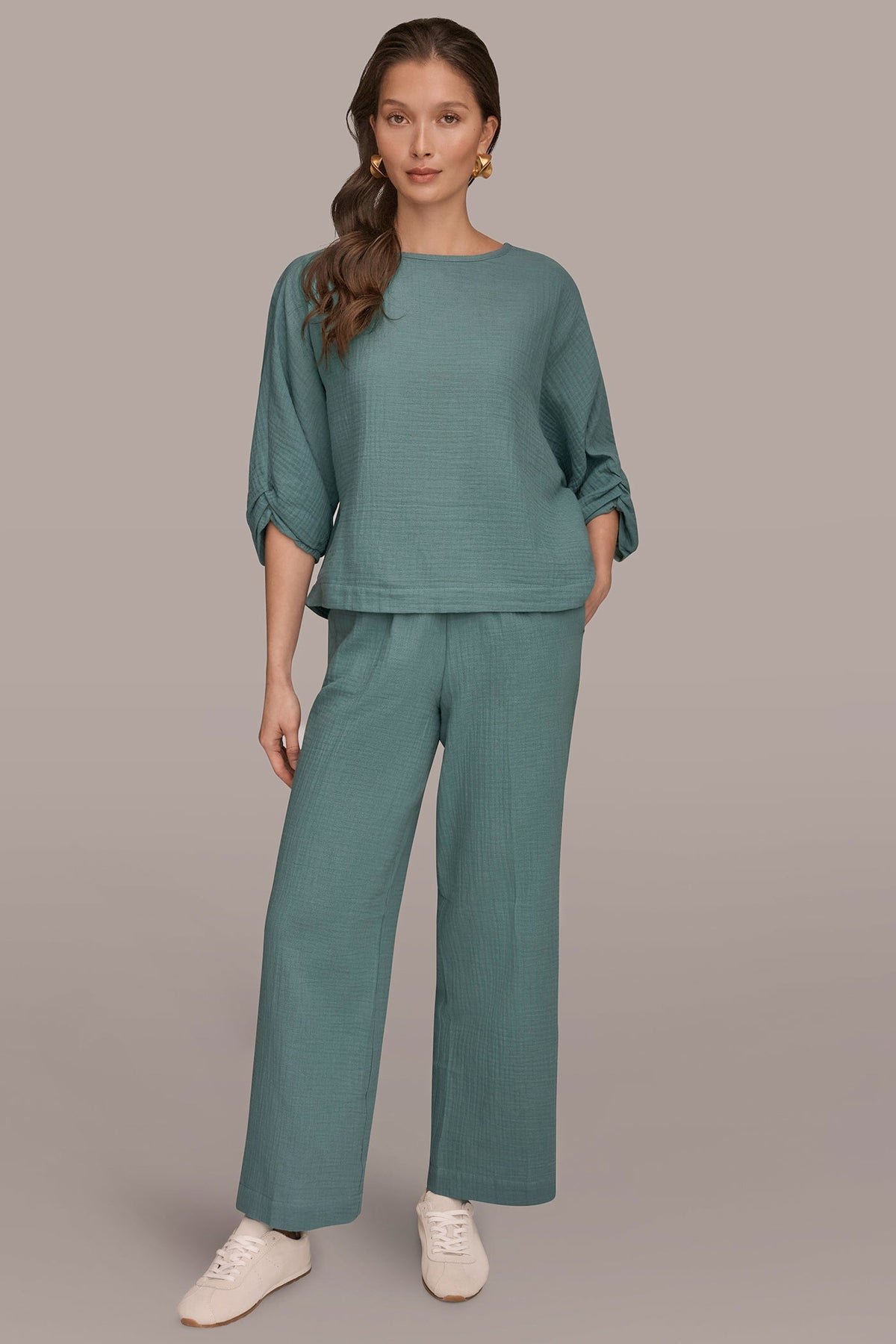3/4 SLEEVE TWIST CUFF BLOUSE - Waterlily