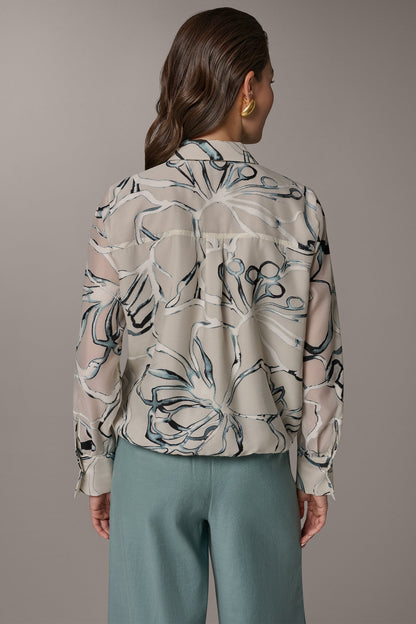BURNOUT DRAWSTRING HEM BLOUSE - Aquamint Multi