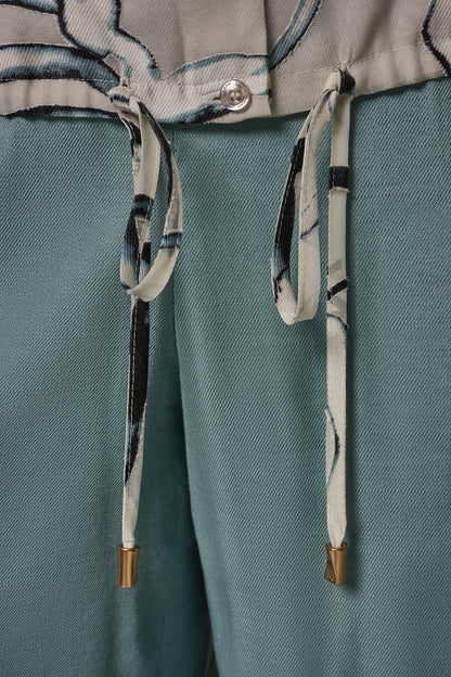 BURNOUT DRAWSTRING HEM BLOUSE - Aquamint Multi