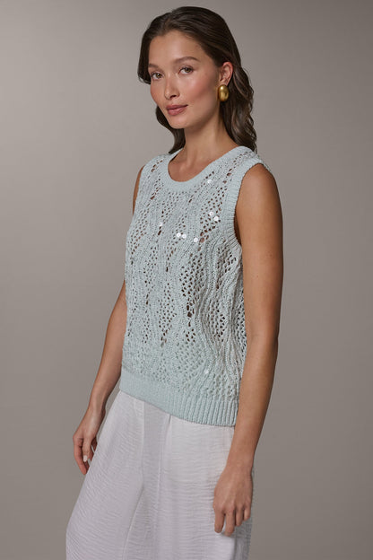 SEQUIN OPEN-STITCH SHELL - Skylight