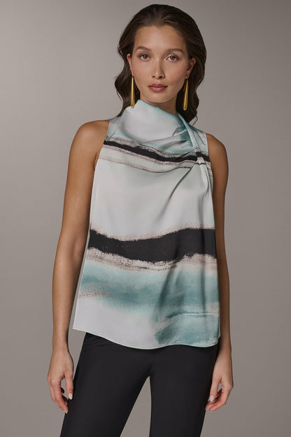 STRIPED DRAPE TWIST SHOULDER BLOUSE - Waterlily Multi