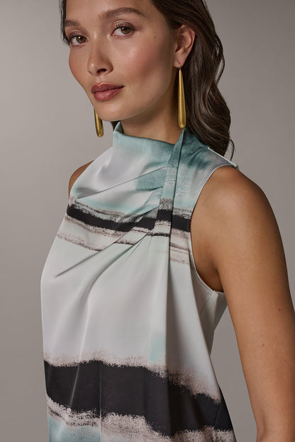 STRIPED DRAPE TWIST SHOULDER BLOUSE - Waterlily Multi