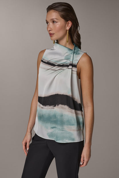 STRIPED DRAPE TWIST SHOULDER BLOUSE - Waterlily Multi