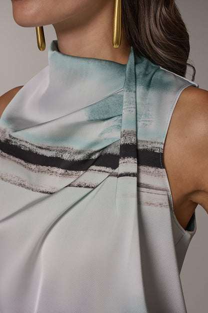 STRIPED DRAPE TWIST SHOULDER BLOUSE - Waterlily Multi