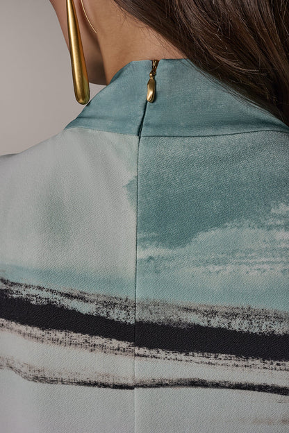 STRIPED DRAPE TWIST SHOULDER BLOUSE - Waterlily Multi
