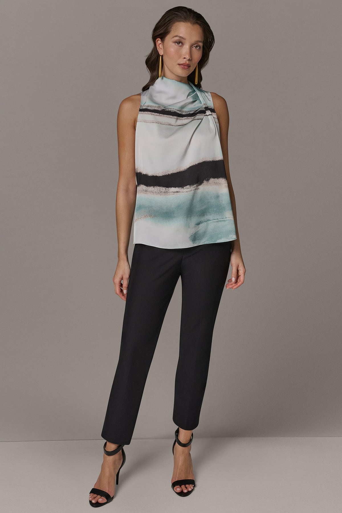 STRIPED DRAPE TWIST SHOULDER BLOUSE - Waterlily Multi