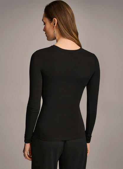 RUCHED DETAIL TOP - Black