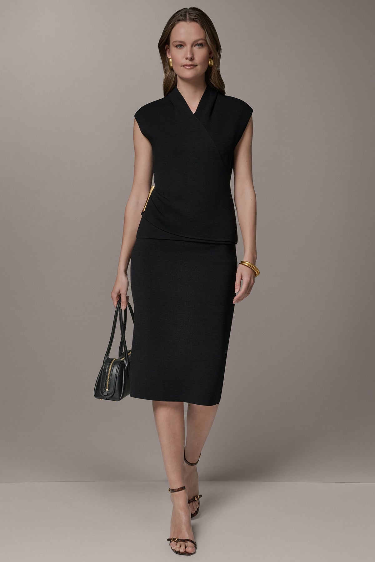 V-NECK WRAP-EFFECT TOP - Black