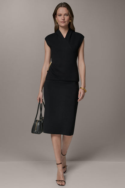 V-NECK WRAP-EFFECT TOP - Black