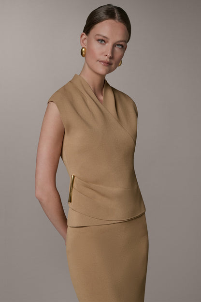V-NECK WRAP-EFFECT TOP - Fawn