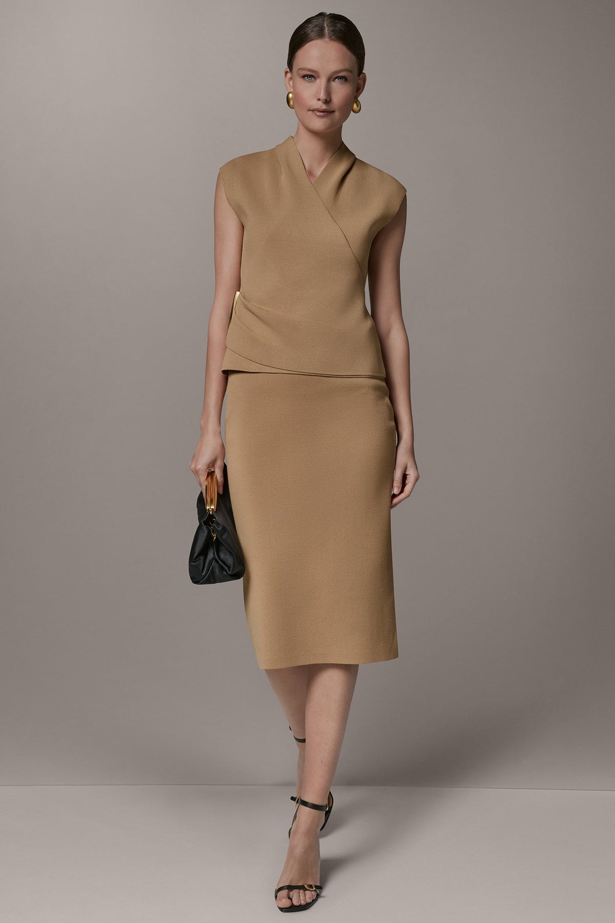V-NECK WRAP-EFFECT TOP - Fawn