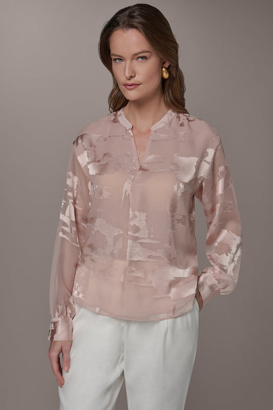 ABSTRACT BURNOUT BLOUSE - Snow Petal