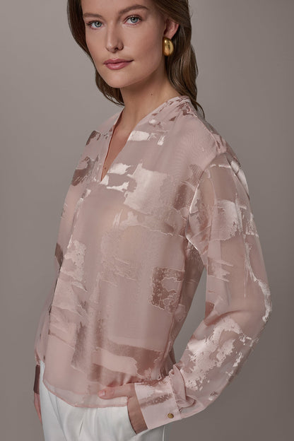 ABSTRACT BURNOUT BLOUSE - Snow Petal
