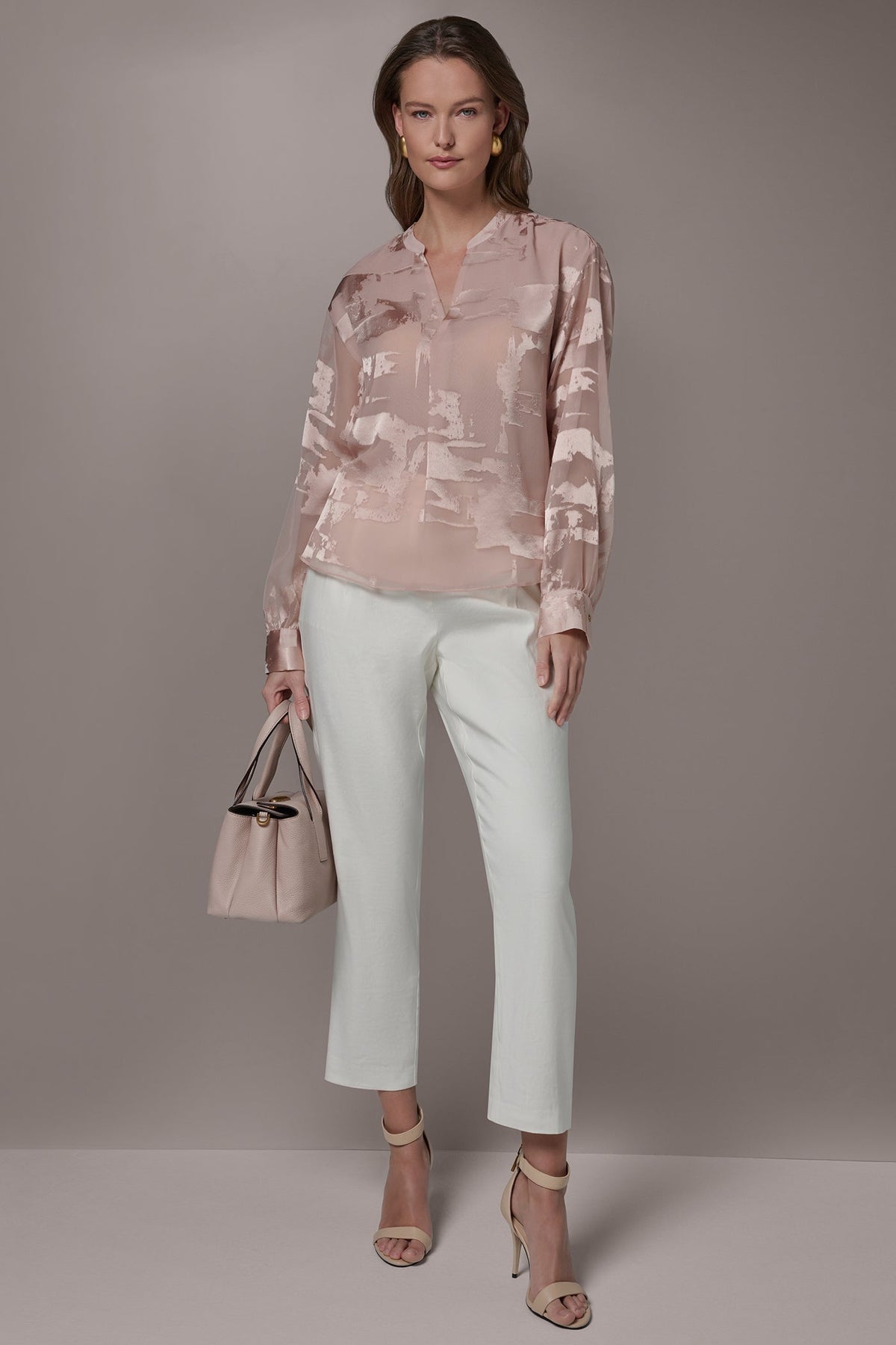 ABSTRACT BURNOUT BLOUSE - Snow Petal
