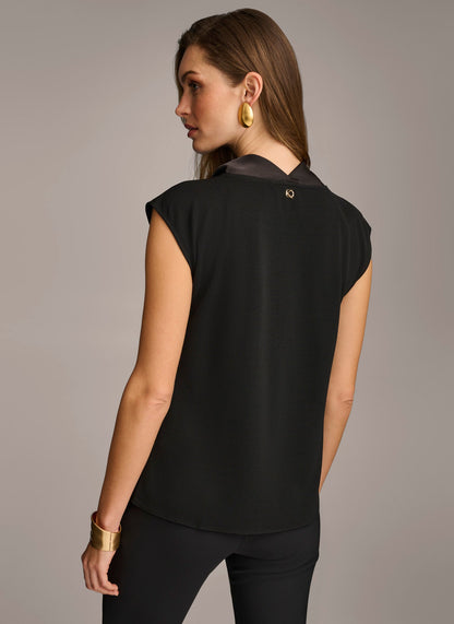 SLEEVELESS COWL NECK TOP - Black