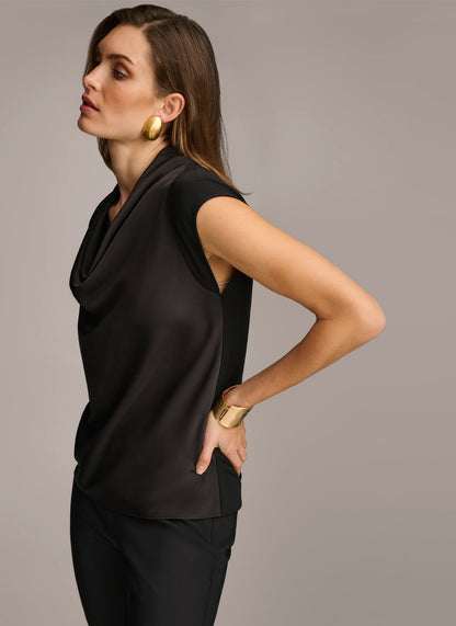 SLEEVELESS COWL NECK TOP - Black