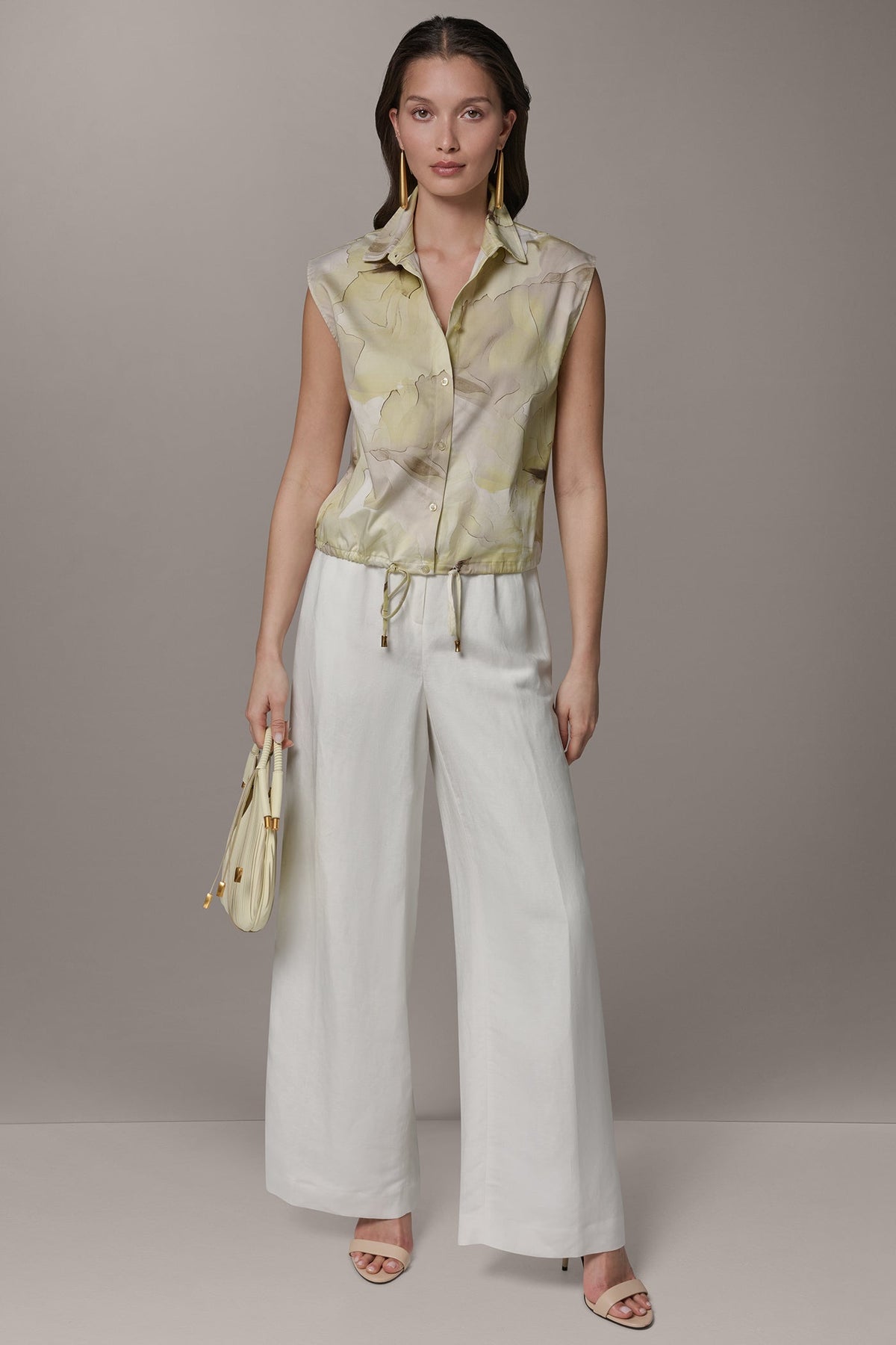 SLEEVELESS PRINT DRAWSTRING HEM BLOUSE - CITRUS MULTI