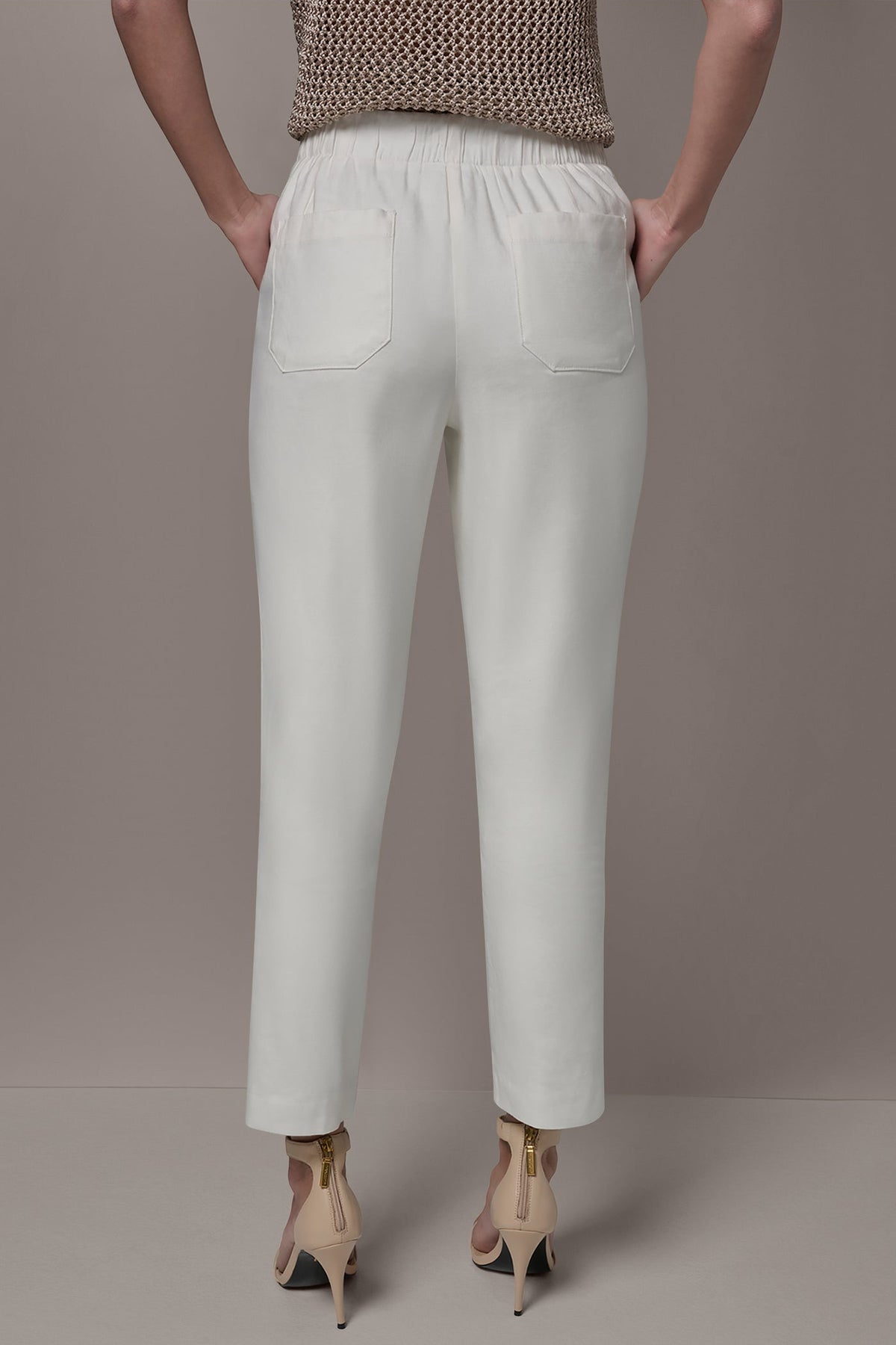 LINEN-BLEND HIGH-RISE PLEATED STRAIGHT ANKLE PANT - Cream