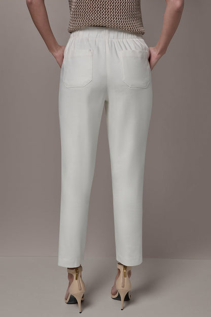 LINEN-BLEND HIGH-RISE PLEATED STRAIGHT ANKLE PANT - Cream