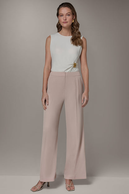 MID-RISE PLEATED WIDE-LEG SUIT PANT - Snow Petal