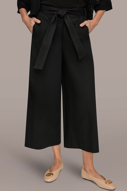 CROPPED MID-RISE WIDE-LEG PANT - Black