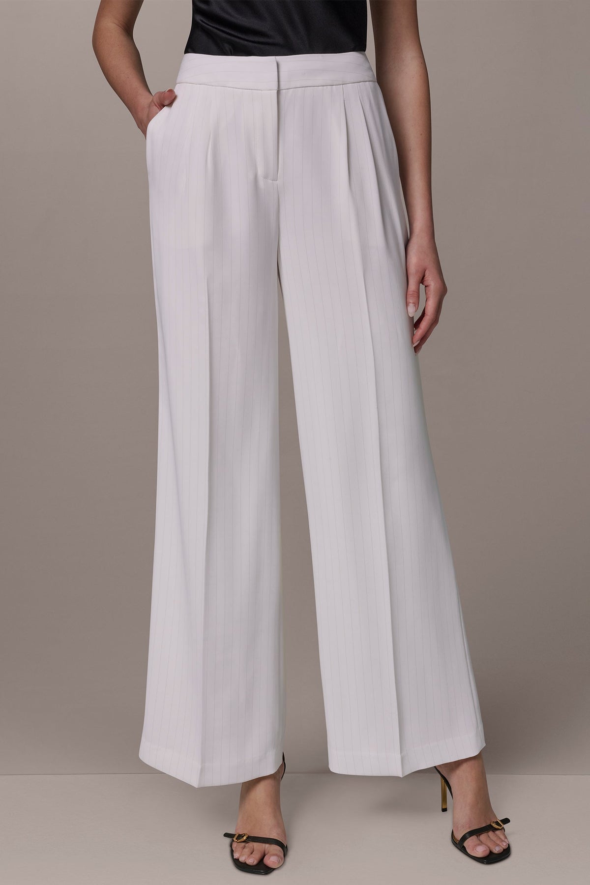 MID-RISE PINSTRIPE WIDE-LEG SUIT PANT - Cream/Tuscan Grey
