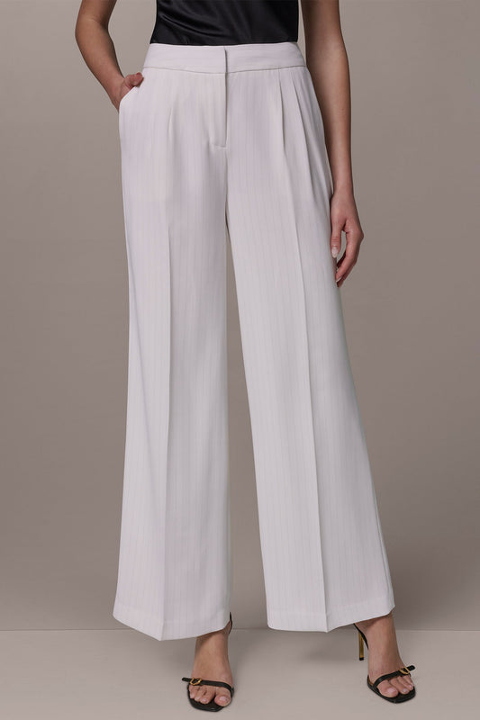 MID-RISE PINSTRIPE WIDE-LEG SUIT PANT - Cream/Tuscan Grey