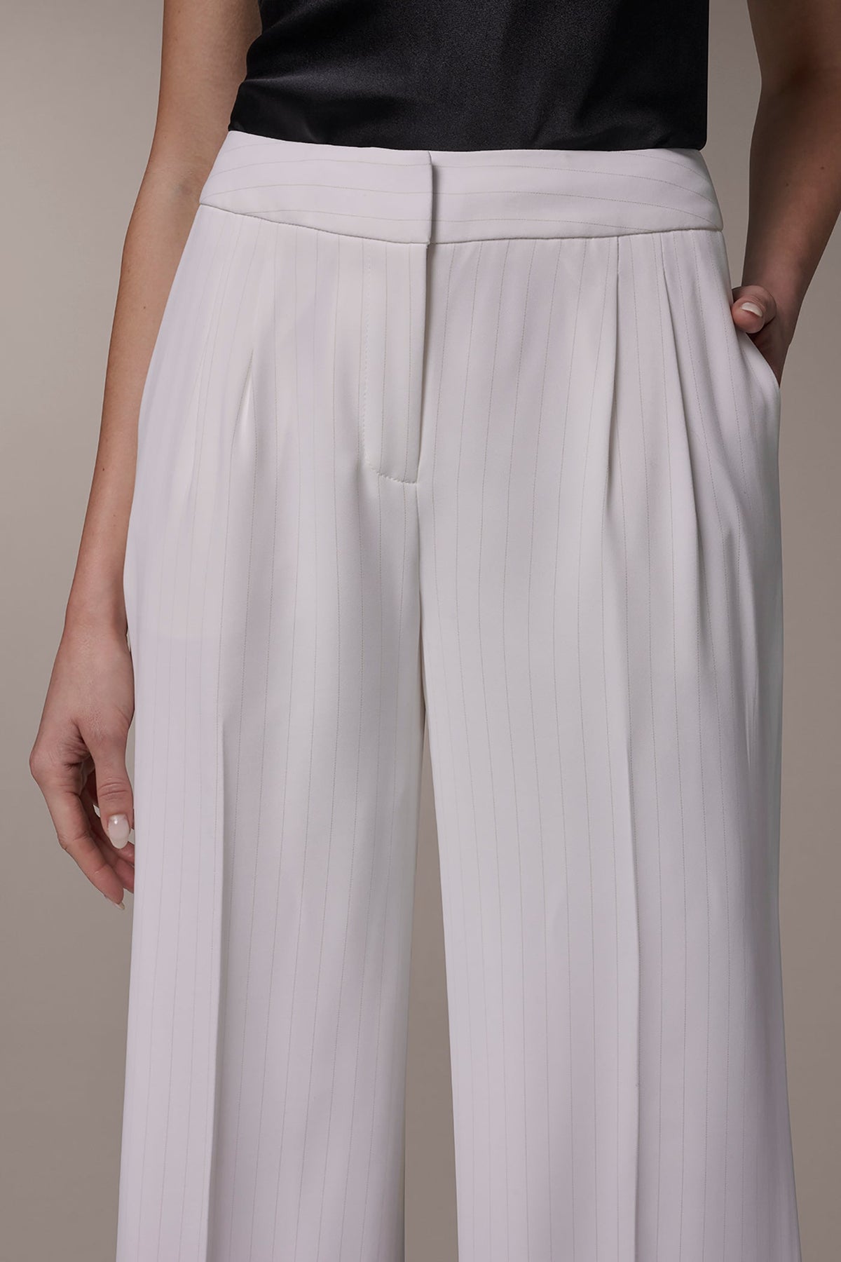 MID-RISE PINSTRIPE WIDE-LEG SUIT PANT - Cream/Tuscan Grey
