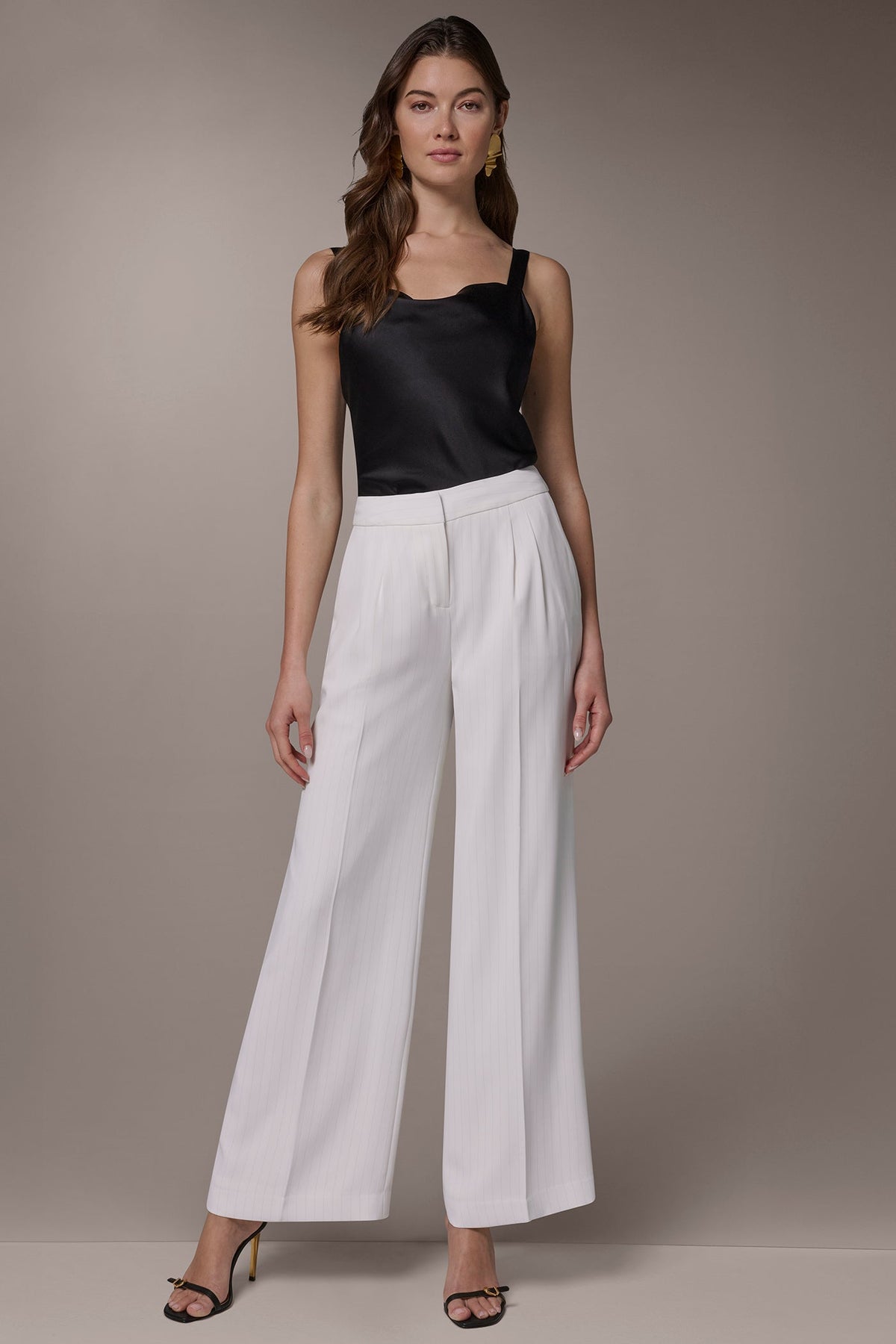 MID-RISE PINSTRIPE WIDE-LEG SUIT PANT - Cream/Tuscan Grey