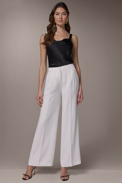 MID-RISE PINSTRIPE WIDE-LEG SUIT PANT - Cream/Tuscan Grey