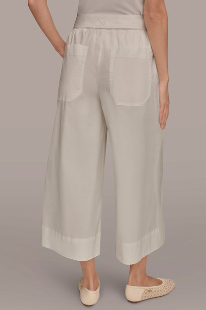 CROPPED MID-RISE WIDE-LEG PANT - Cream
