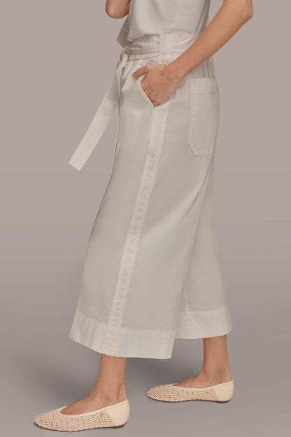 CROPPED MID-RISE WIDE-LEG PANT - Cream