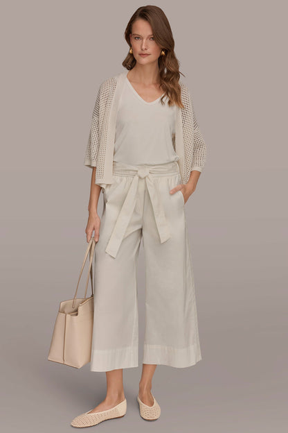 CROPPED MID-RISE WIDE-LEG PANT - Cream