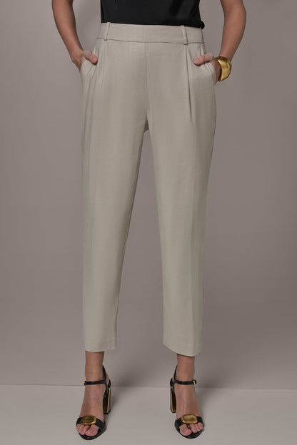 LINEN-BLEND PLEATED STRAIGHT ANKLE PANT - Tuscan Grey