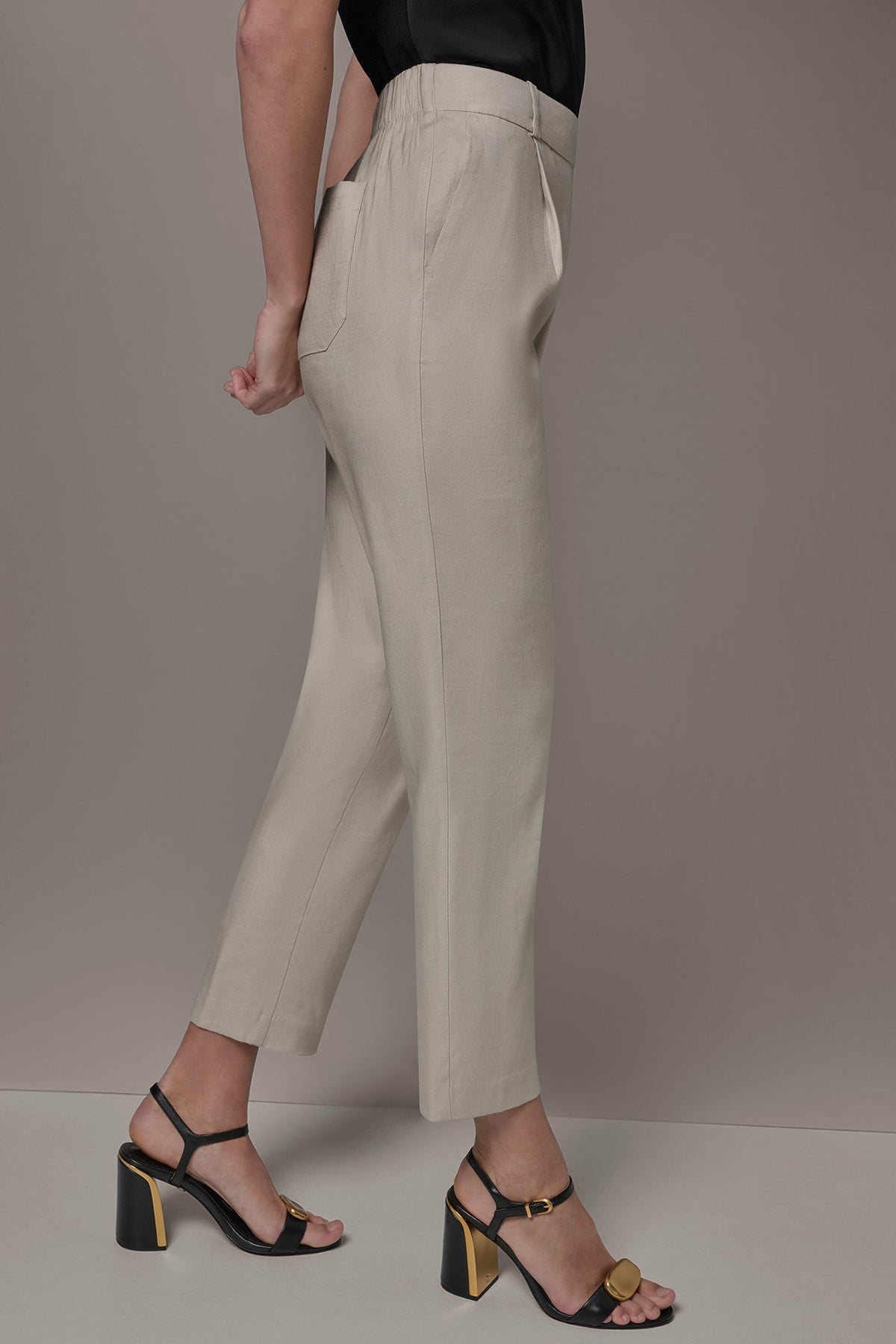 LINEN-BLEND PLEATED STRAIGHT ANKLE PANT - Tuscan Grey