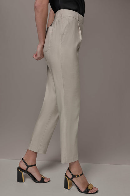 LINEN-BLEND PLEATED STRAIGHT ANKLE PANT - Tuscan Grey