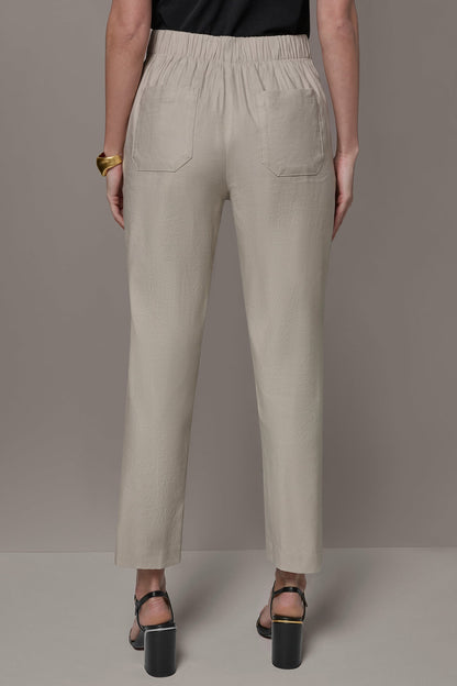 LINEN-BLEND PLEATED STRAIGHT ANKLE PANT - Tuscan Grey