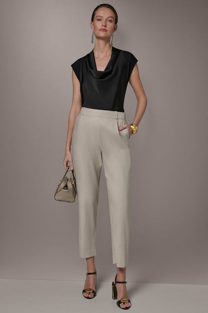 LINEN-BLEND PLEATED STRAIGHT ANKLE PANT - Tuscan Grey
