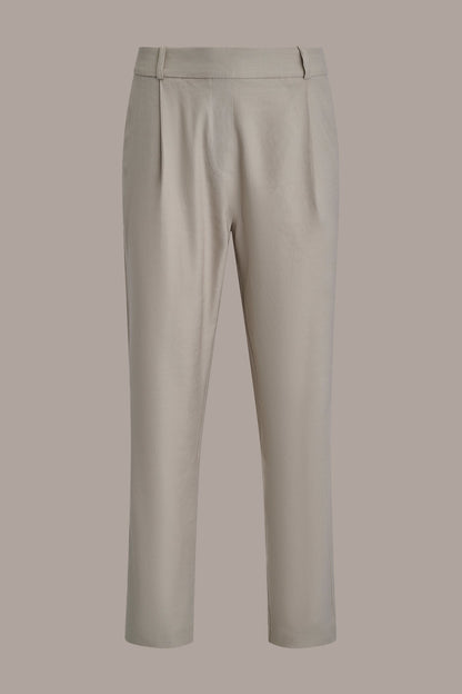 LINEN-BLEND PLEATED STRAIGHT ANKLE PANT - Tuscan Grey