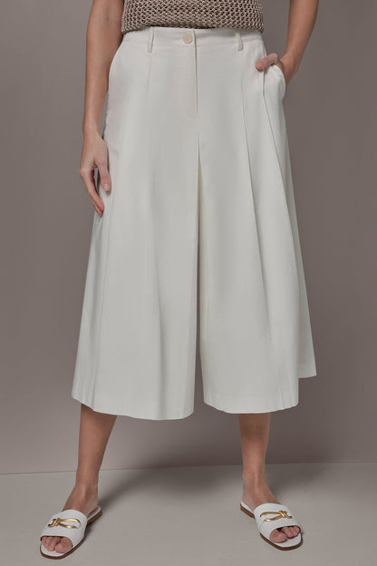 EXTRA HIGH-RISE COTTON-SATEEN PLEATED WIDE-LEG PANT - Cream