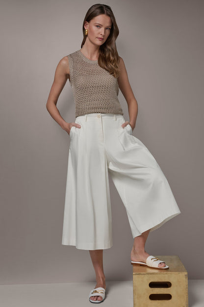 EXTRA HIGH-RISE COTTON-SATEEN PLEATED WIDE-LEG PANT - Cream