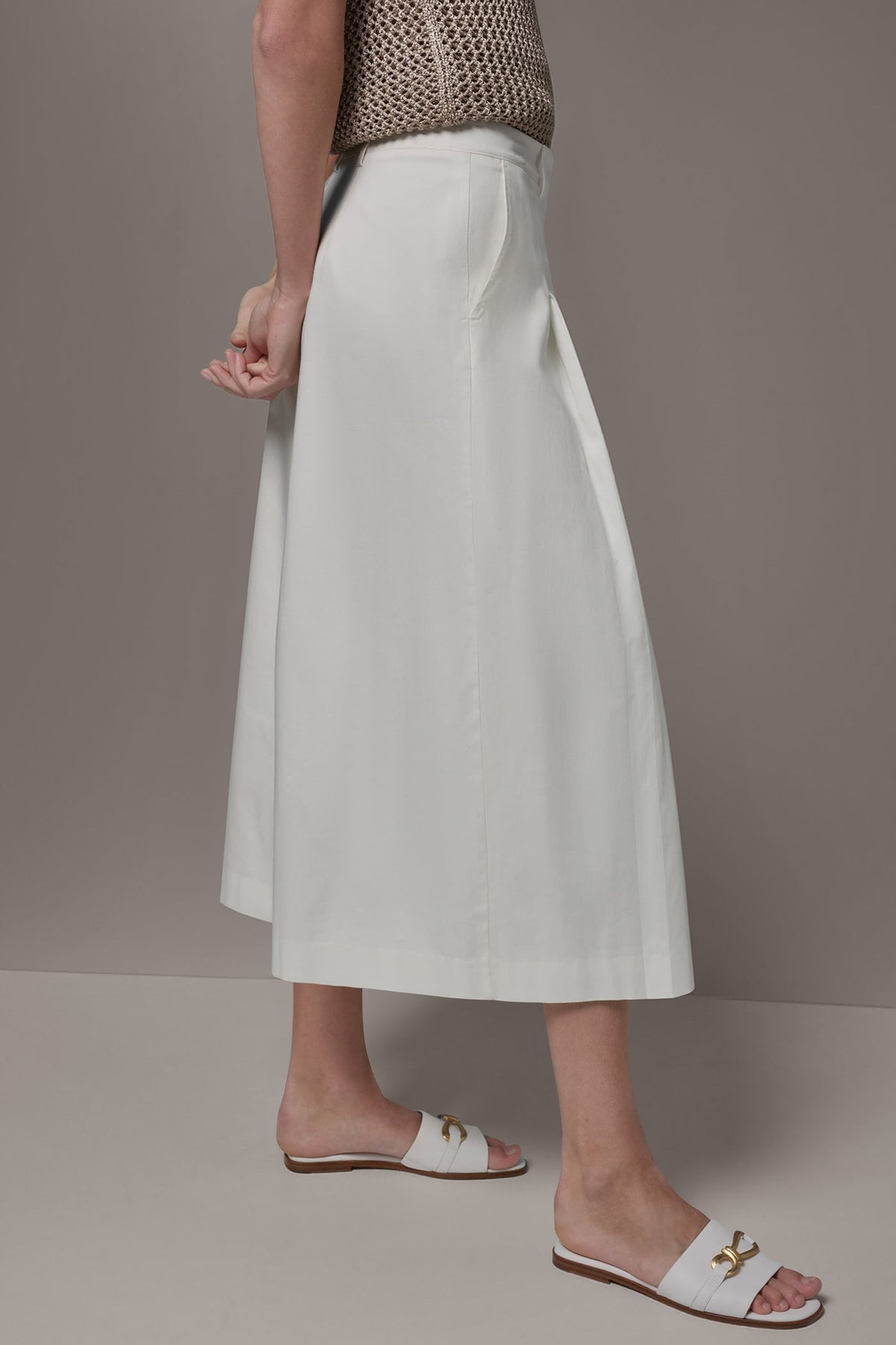 EXTRA HIGH-RISE COTTON-SATEEN PLEATED WIDE-LEG PANT - Cream