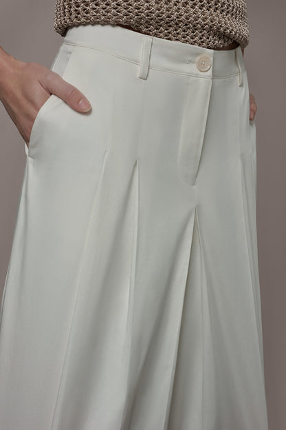 EXTRA HIGH-RISE COTTON-SATEEN PLEATED WIDE-LEG PANT - Cream