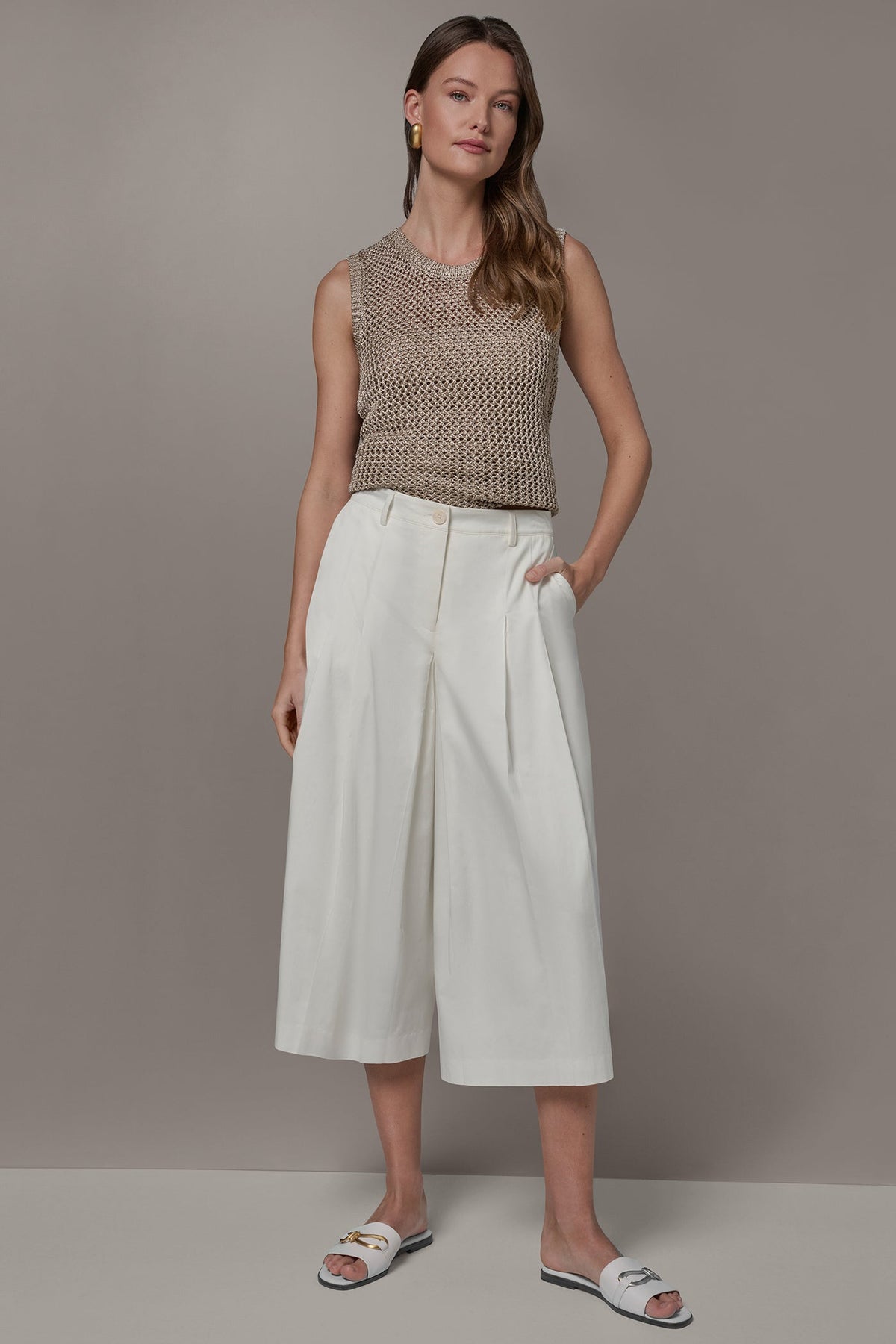 EXTRA HIGH-RISE COTTON-SATEEN PLEATED WIDE-LEG PANT - Cream