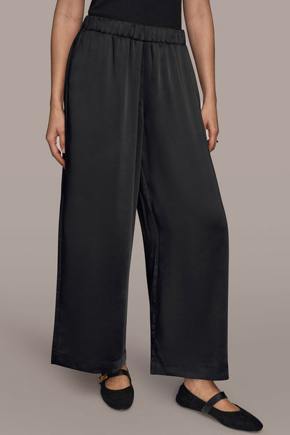 SATIN MID-RISE RELAXED PANT - Black