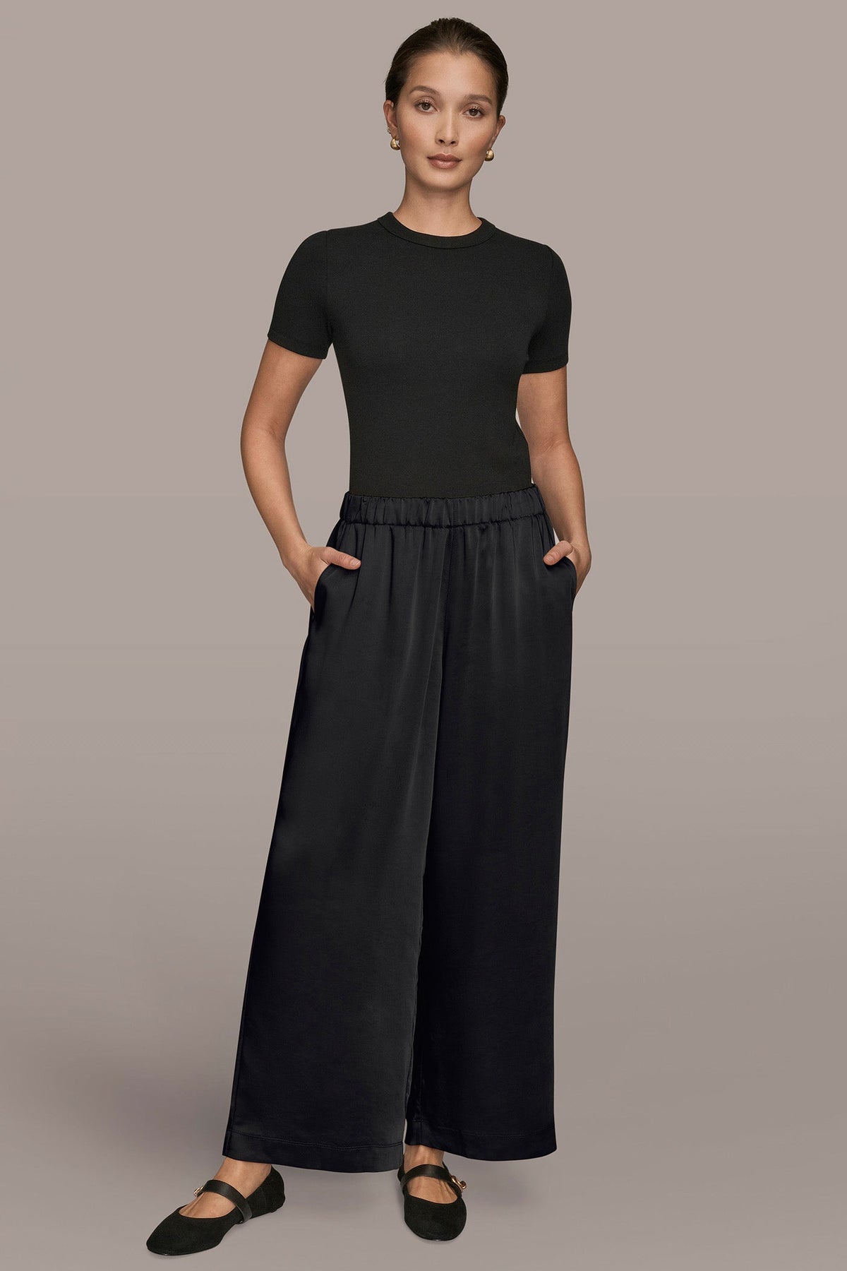 SATIN MID-RISE RELAXED PANT - Black