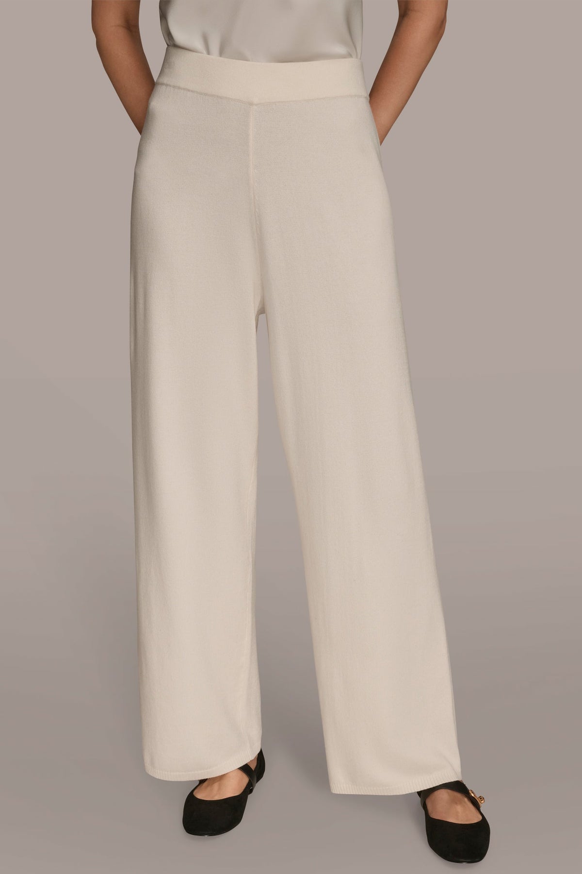 HIGH-RISE WIDE-LEG SWEATER ANKLE PANT - cream